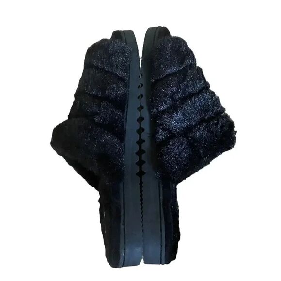 Nordstrom Abound  open toe faux fur fuzzy slide slipper in black flat sole SZ 13 - Picture 4 of 8